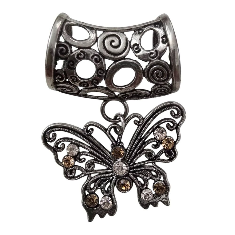 Butterfly Silver Tone Ring Slider Jewelry Scarf Dangle Charm Pendant
